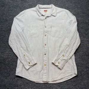 Levi's Railroad Stripe Large Blue Western Linen Cotton Button Down Work Shirt